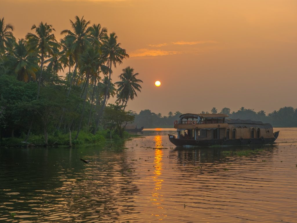 Ashtamdui Backwaters of Kerala at sunrise, India