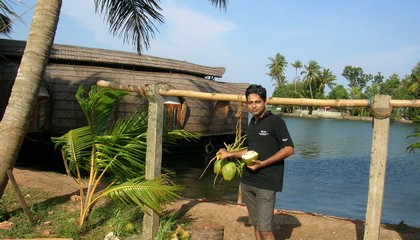 Rishi Vijay with coconuts