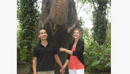 Carly Walters and Dan Lee, and the elephant ride!